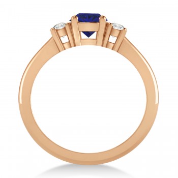 Round Blue Sapphire & Diamond Three-Stone Engagement Ring 14k Rose Gold (0.89ct)