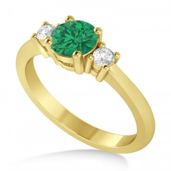 Round Emerald & Diamond Three-Stone Engagement Ring 14k Yellow Gold (0.89ct)