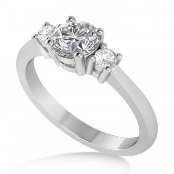 Round Lab Grown Diamond Three-Stone Engagement Ring 14k White Gold (0.89ct)