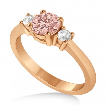 Round Morganite & Diamond Three-Stone Engagement Ring 14k Rose Gold (0.89ct)