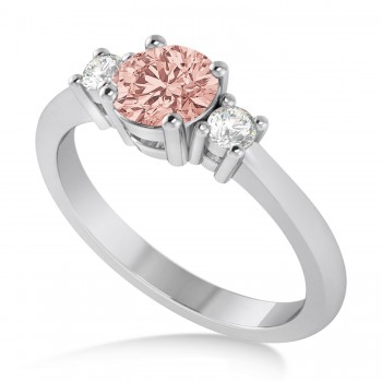 Round Morganite & Diamond Three-Stone Engagement Ring 14k White Gold (0.89ct)