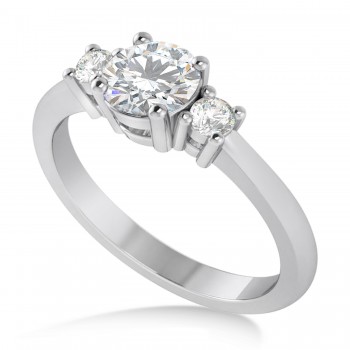 Round Moissanite & Diamond Three-Stone Engagement Ring 14k White Gold (0.89ct)