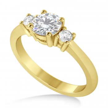 Round Moissanite & Diamond Three-Stone Engagement Ring 14k Yellow Gold (0.89ct)