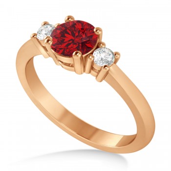 Round Ruby & Diamond Three-Stone Engagement Ring 14k Rose Gold (0.89ct)