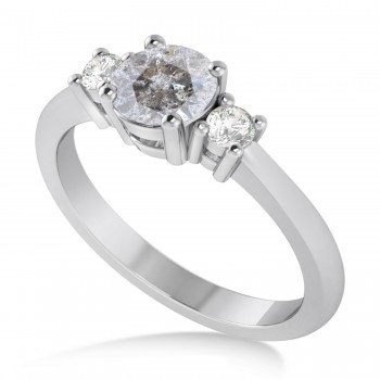 Round Salt & Pepper & White Diamond Three-Stone Engagement Ring 14k White Gold (0.89ct)