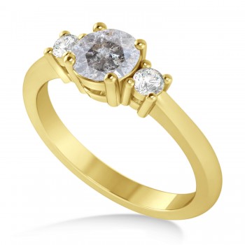 Round Salt & Pepper & White Diamond Three-Stone Engagement Ring 14k Yellow Gold (0.89ct)