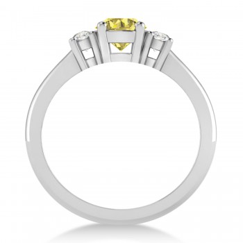 Round Yellow & White Diamond Three-Stone Engagement Ring 14k White Gold (0.89ct)