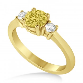 Round Yellow & White Diamond Three-Stone Engagement Ring 14k Yellow Gold (0.89ct)