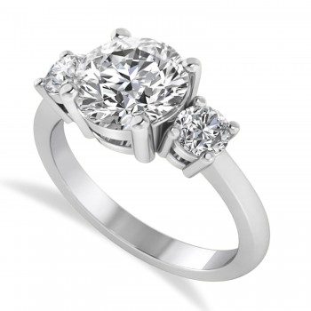 Round 3-Stone Diamond Engagement Ring 14k White Gold (2.50ct)