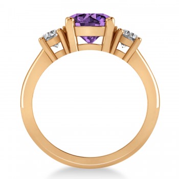 Round 3-Stone Amethyst & Diamond Engagement Ring 14k Rose Gold (2.50ct)