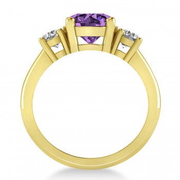 Round 3-Stone Amethyst & Diamond Engagement Ring 14k Yellow Gold (2.50ct)