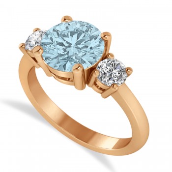 Round 3-Stone Aquamarine & Diamond Engagement Ring 14k Rose Gold (2.50ct)
