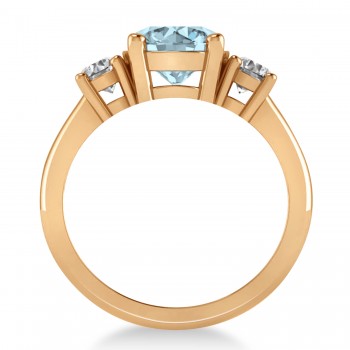 Round 3-Stone Aquamarine & Diamond Engagement Ring 14k Rose Gold (2.50ct)