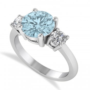 Round 3-Stone Aquamarine & Diamond Engagement Ring 14k White Gold (2.50ct)