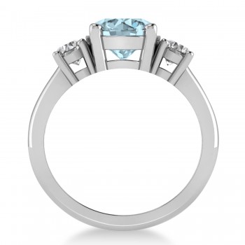 Round 3-Stone Aquamarine & Diamond Engagement Ring 14k White Gold (2.50ct)