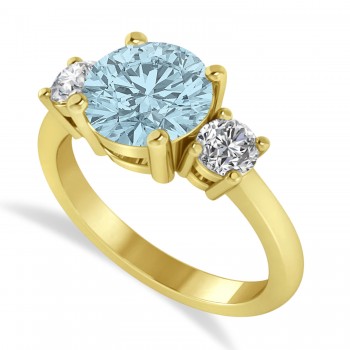 Round 3-Stone Aquamarine & Diamond Engagement Ring 14k Yellow Gold (2.50ct)