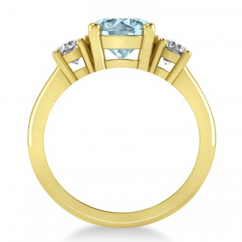 Round 3-Stone Aquamarine & Diamond Engagement Ring 14k Yellow Gold (2.50ct)
