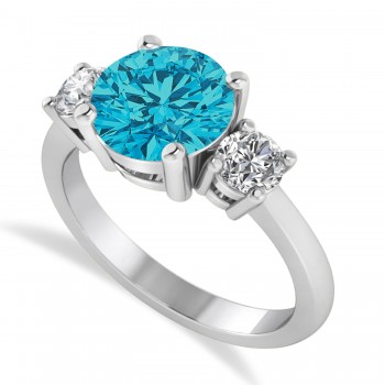 Round 3-Stone Blue & White Diamond Engagement Ring 14k White Gold (2.50ct)