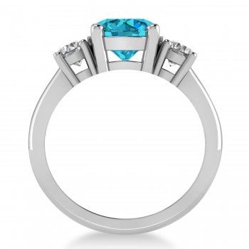 Round 3-Stone Blue & White Diamond Engagement Ring 14k White Gold (2.50ct)