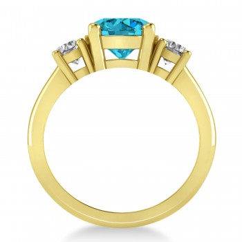 Round 3-Stone Blue & White Diamond Engagement Ring 14k Yellow Gold (2.50ct)