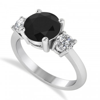 Round 3-Stone Black & White Diamond Engagement Ring 14k White Gold (2.50ct)