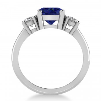 Round 3-Stone Blue Sapphire & Diamond Engagement Ring 14k White Gold (2.50ct)