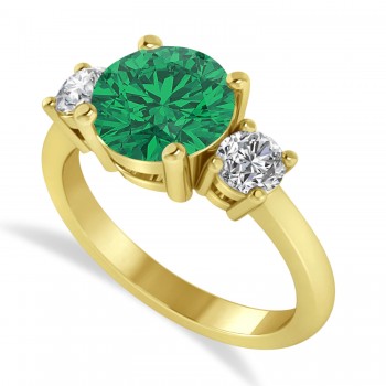 Round 3-Stone Emerald & Diamond Engagement Ring 14k Yellow Gold (2.50ct)