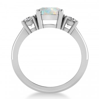 Round 3-Stone Opal & Diamond Engagement Ring 14k White Gold (2.50ct)