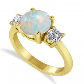 Round 3-Stone Opal & Diamond Engagement Ring 14k Yellow Gold (2.50ct)