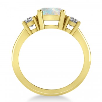 Round 3-Stone Opal & Diamond Engagement Ring 14k Yellow Gold (2.50ct)
