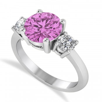 Round 3-Stone Pink Sapphire & Diamond Engagement Ring 14k White Gold (2.50ct)