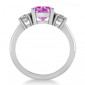 Round 3-Stone Pink Sapphire & Diamond Engagement Ring 14k White Gold (2.50ct)