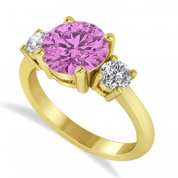 Round 3-Stone Pink Sapphire & Diamond Engagement Ring 14k Yellow Gold (2.50ct)