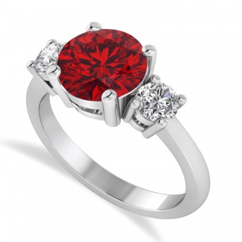 Round 3-Stone Ruby & Diamond Engagement Ring 14k White Gold (2.50ct)