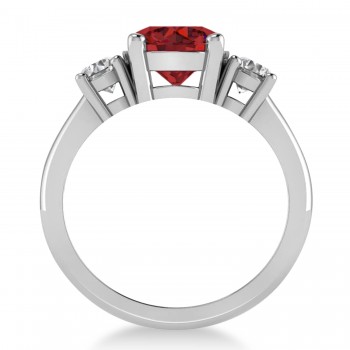 Round 3-Stone Ruby & Diamond Engagement Ring 14k White Gold (2.50ct)