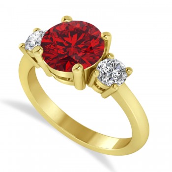Round 3-Stone Ruby & Diamond Engagement Ring 14k Yellow Gold (2.50ct)