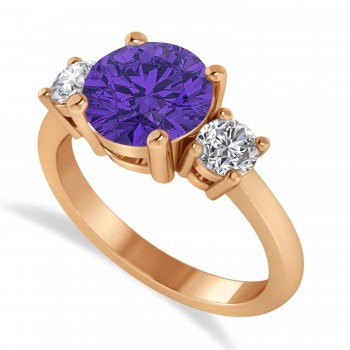 Round 3-Stone Tanzanite & Diamond Engagement Ring 14k Rose Gold (2.50ct)