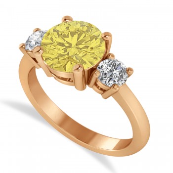 Round 3-Stone Yellow & White Diamond Engagement Ring 14k Rose Gold (2.50ct)