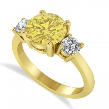 Round 3-Stone Yellow & White Diamond Engagement Ring 14k Yellow Gold (2.50ct)