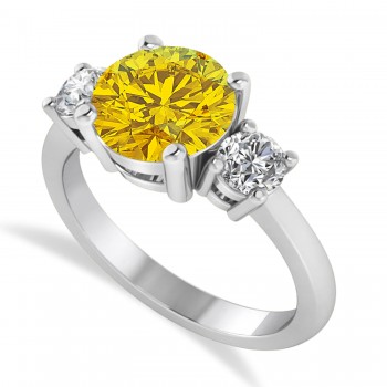 Round 3-Stone Yellow Sapphire & Diamond Engagement Ring 14k White Gold (2.50ct)