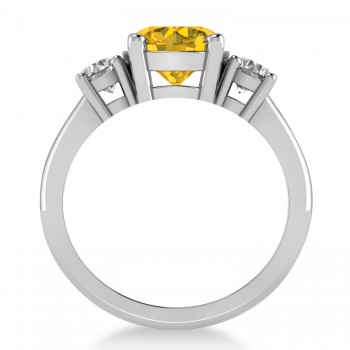 Round 3-Stone Yellow Sapphire & Diamond Engagement Ring 14k White Gold (2.50ct)