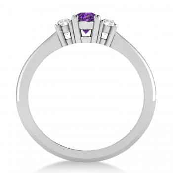 Small Oval Amethyst & Diamond Three-Stone Engagement Ring 14k White Gold (0.60ct)