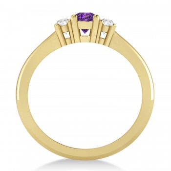 Small Oval Amethyst & Diamond Three-Stone Engagement Ring 14k Yellow Gold (0.60ct)