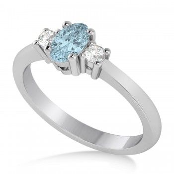 Small Oval Aquamarine & Diamond Three-Stone Engagement Ring 14k White Gold (0.60ct)