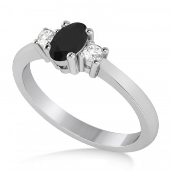 Small Oval Black & White Diamond Three-Stone Engagement Ring 14k White Gold (0.60ct)