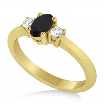 Small Oval Black & White Diamond Three-Stone Engagement Ring 14k Yellow Gold (0.60ct)
