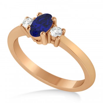 Small Oval Blue Sapphire & Diamond Three-Stone Engagement Ring 14k Rose Gold (0.60ct)