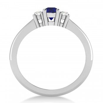 Small Oval Blue Sapphire & Diamond Three-Stone Engagement Ring 14k White Gold (0.60ct)
