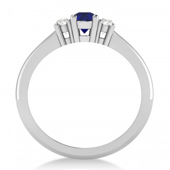 Small Oval Blue Sapphire & Diamond Three-Stone Engagement Ring 14k White Gold (0.60ct)