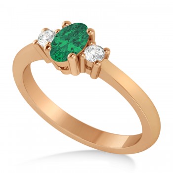 Small Oval Emerald & Diamond Three-Stone Engagement Ring 14k Rose Gold (0.60ct)